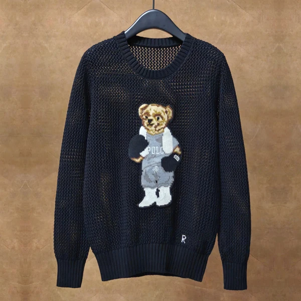 

Новый осенне-зимний женский свободный вязаный свитер из хлопка с круглым вырезом и ажурным узором в виде медведя, милый базовый слой