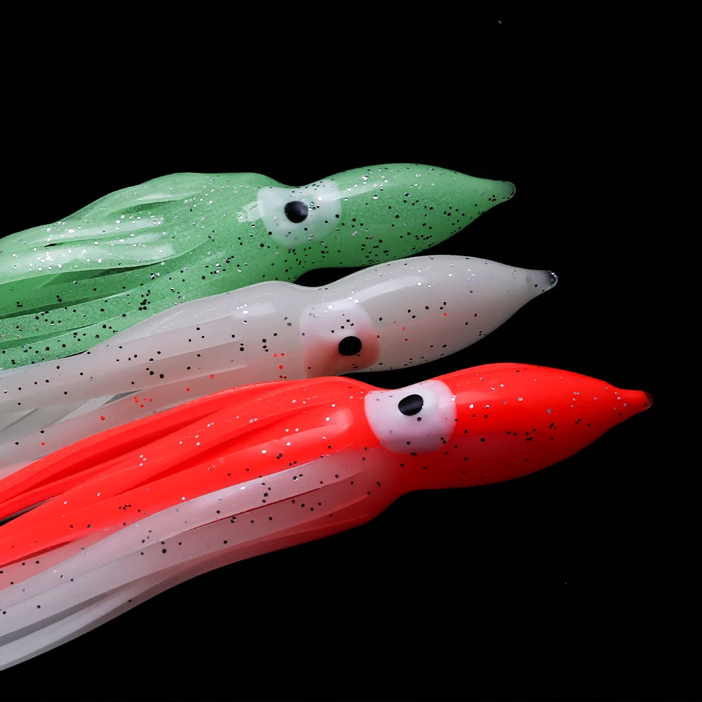 Cebo de calamar luminoso de goma suave – rojo, blanco y verde - imagen 2