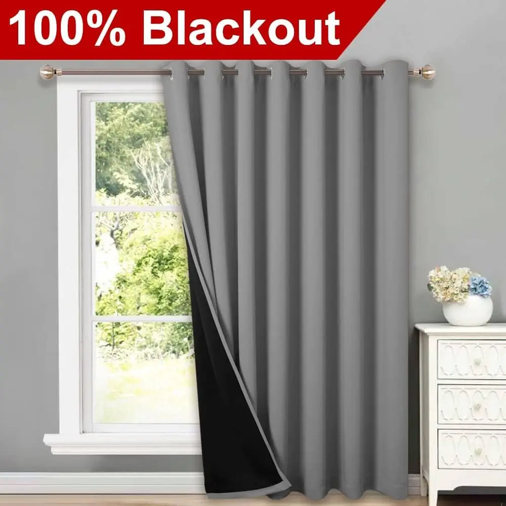 Heavy-Duty Shade Curtain for Sliding Doors, 100 Wide x 95 Long, Silver Gray