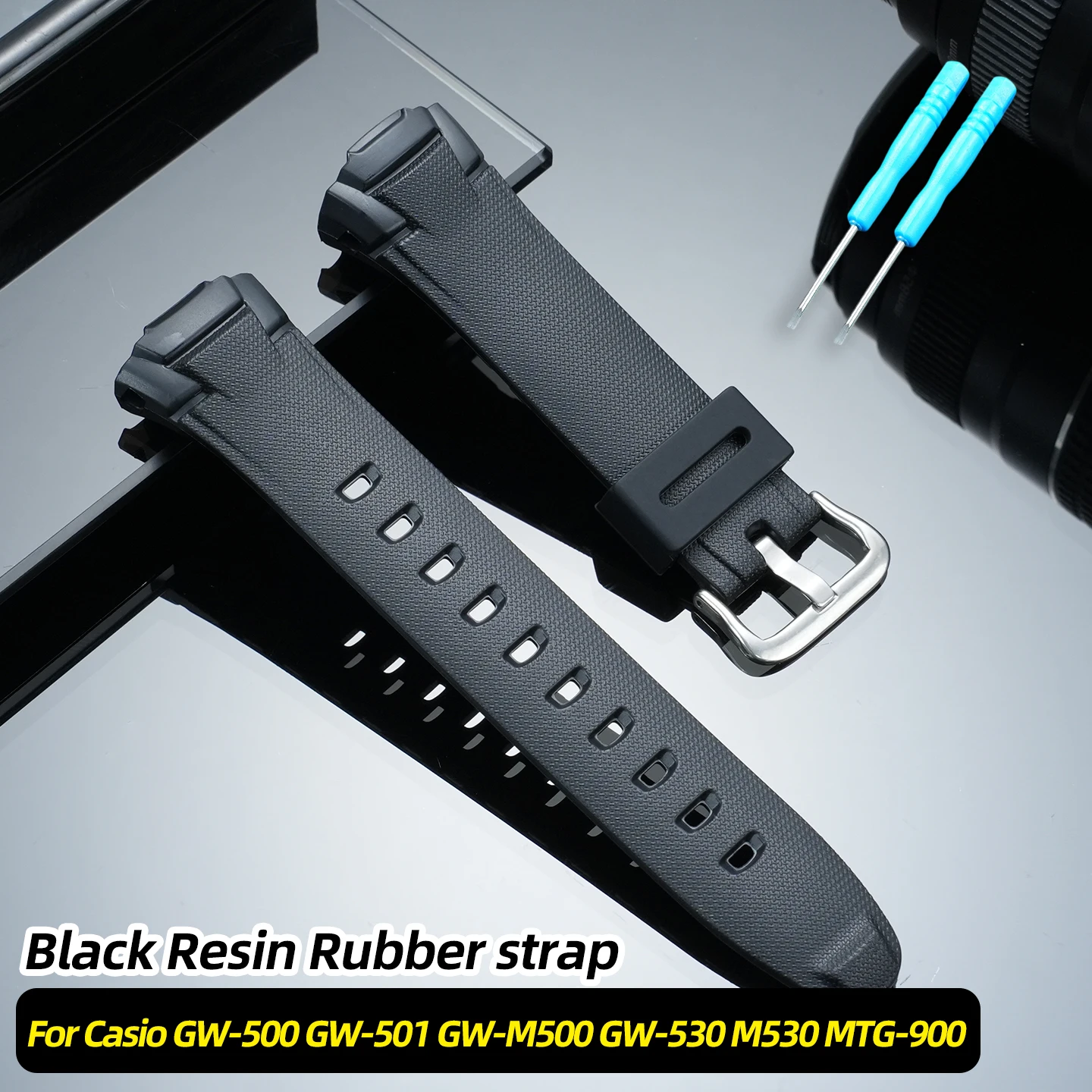 Pulseira de resina masculina com fivela de encaixe, pulseira de substituição para Casio GW500 GW501 GW530 GW-M500 MTG-900 Series, pulseira preta com ferramenta.
