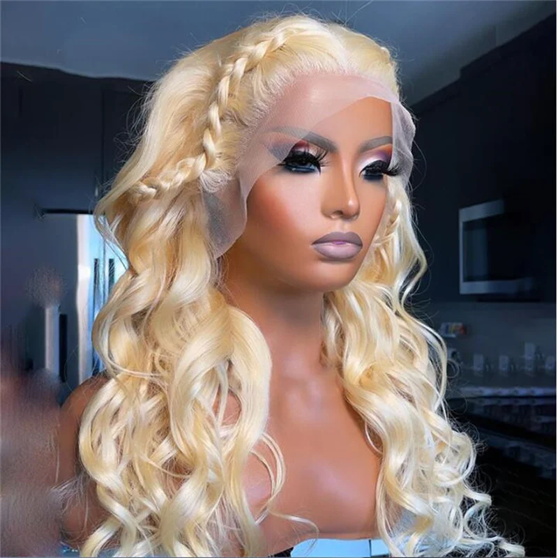 

Soft Glueless 26“Long 180Density 60# Blond Color Wave Lace Front Wig For Women With BabyHair Preplucked Daily Heat Resistant