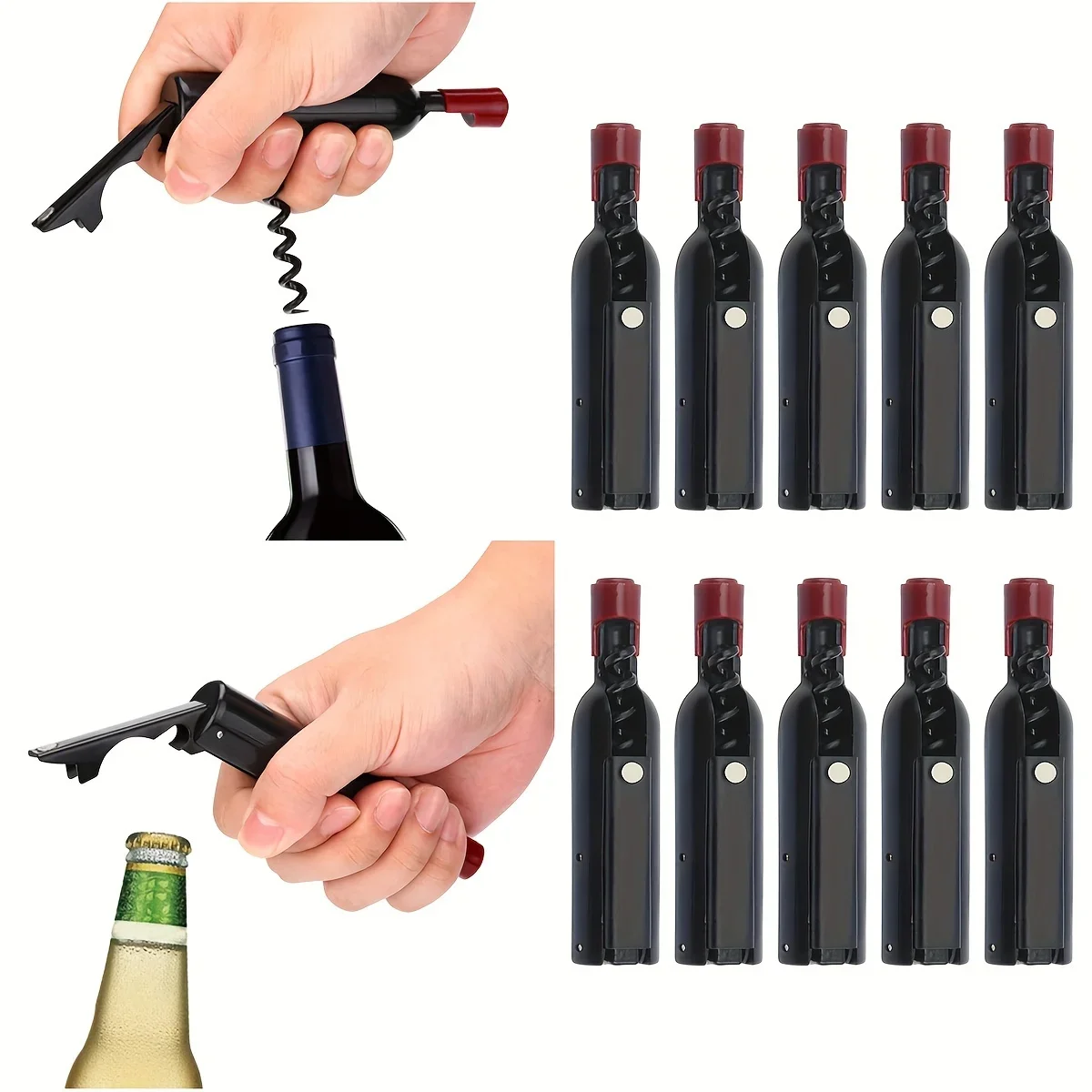 

1pc Foldable Bottle Opener Wine Corkscrew Bottle Shape Champagne Corkscrews Multifunctional Beer Opener Magnet for Refrigerator