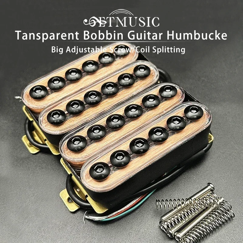 Electric Guitar Humbucker Big Adjustable Screw Dual Coil Guitar Pickup with 4 Conduct Cable/Coil Splitting Transparent