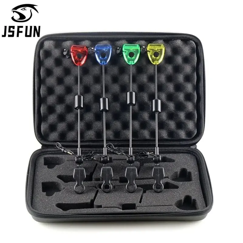 4PCS LED Fishing Swingers Set Fishing Bite Alarm Indicators In Zipped Case Led Lluminated Swinger Carp Fishing Accessories