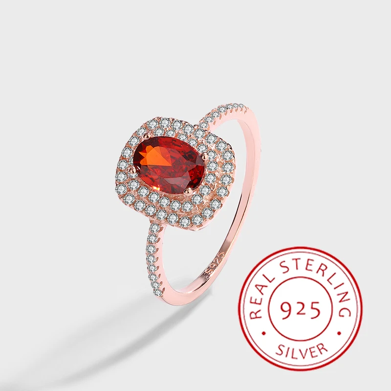 

Classic Rose Gold Pomegranate Square Red Diamond Genuine S925 Silver Niche Design Creative Fashion Versatile Ring