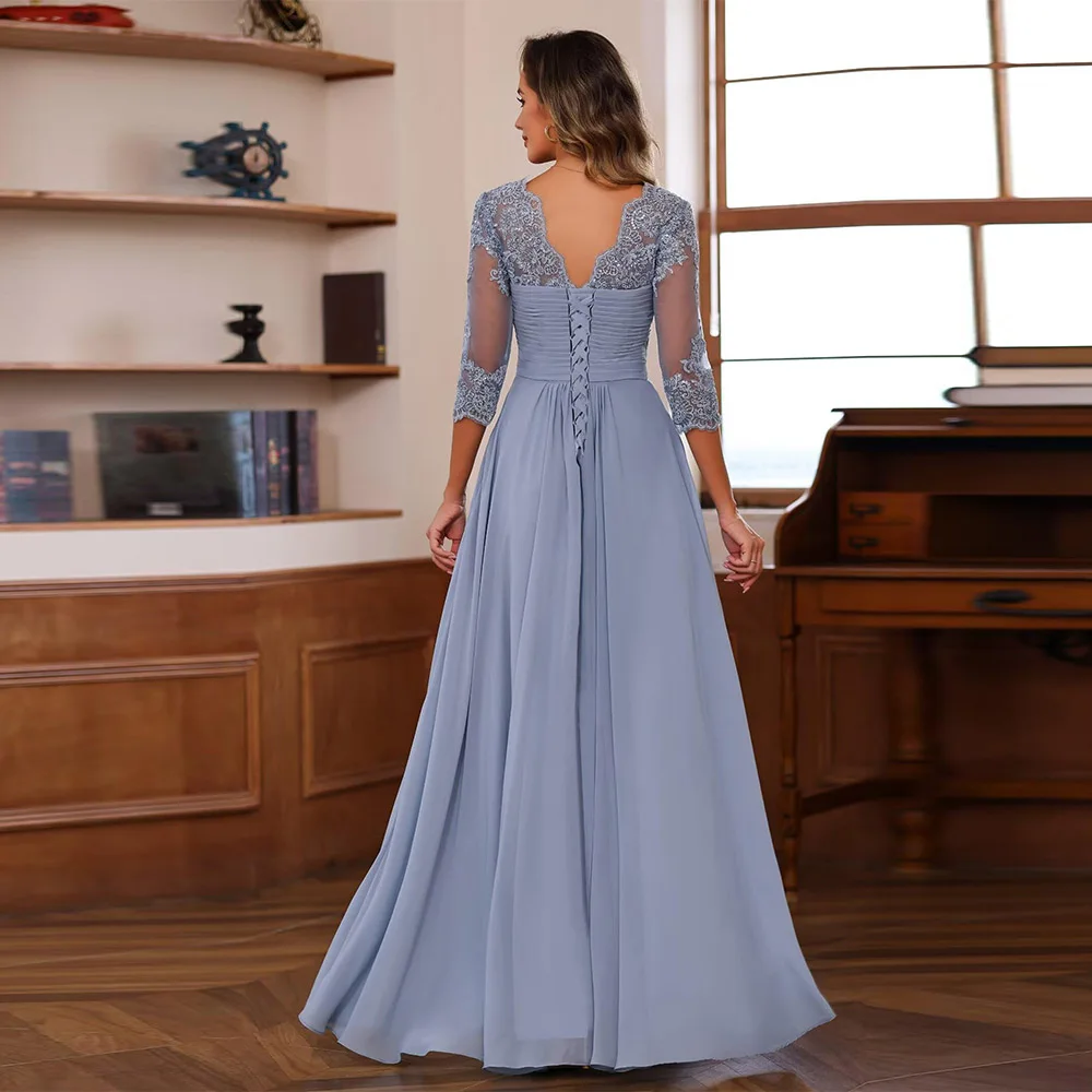 Customized Exquisite Women's Lace Appliqued Mother of The Bride Dresses 3/4 Sleeves Scoop Long Formal Evening Dress 2025