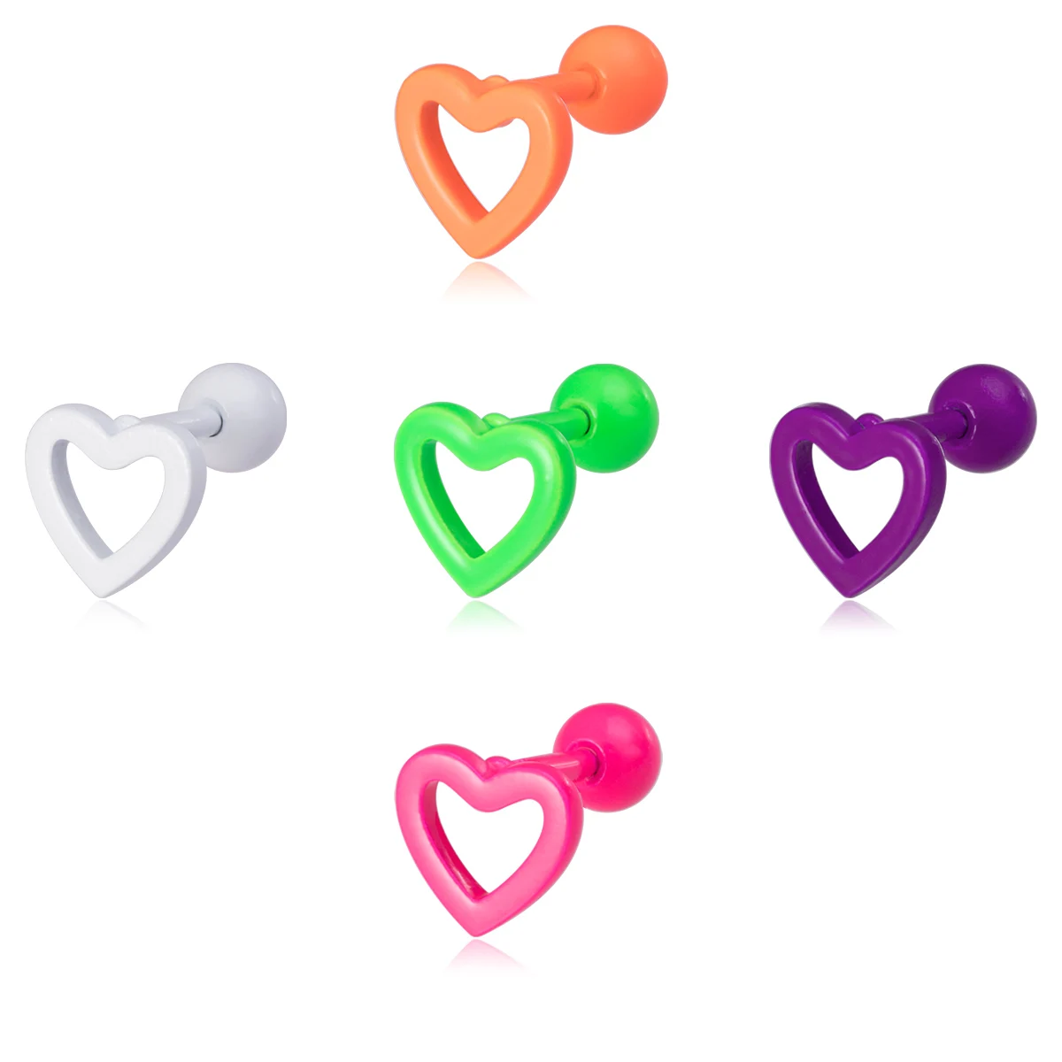 1/5 stücke bunte hohle Herz Ohr stecker für Frauen Ohr Piercing Stahl Lang hantel Tragus Knorpel Ohrring Helix Muschel niedlichen Schmuck – Detail 6