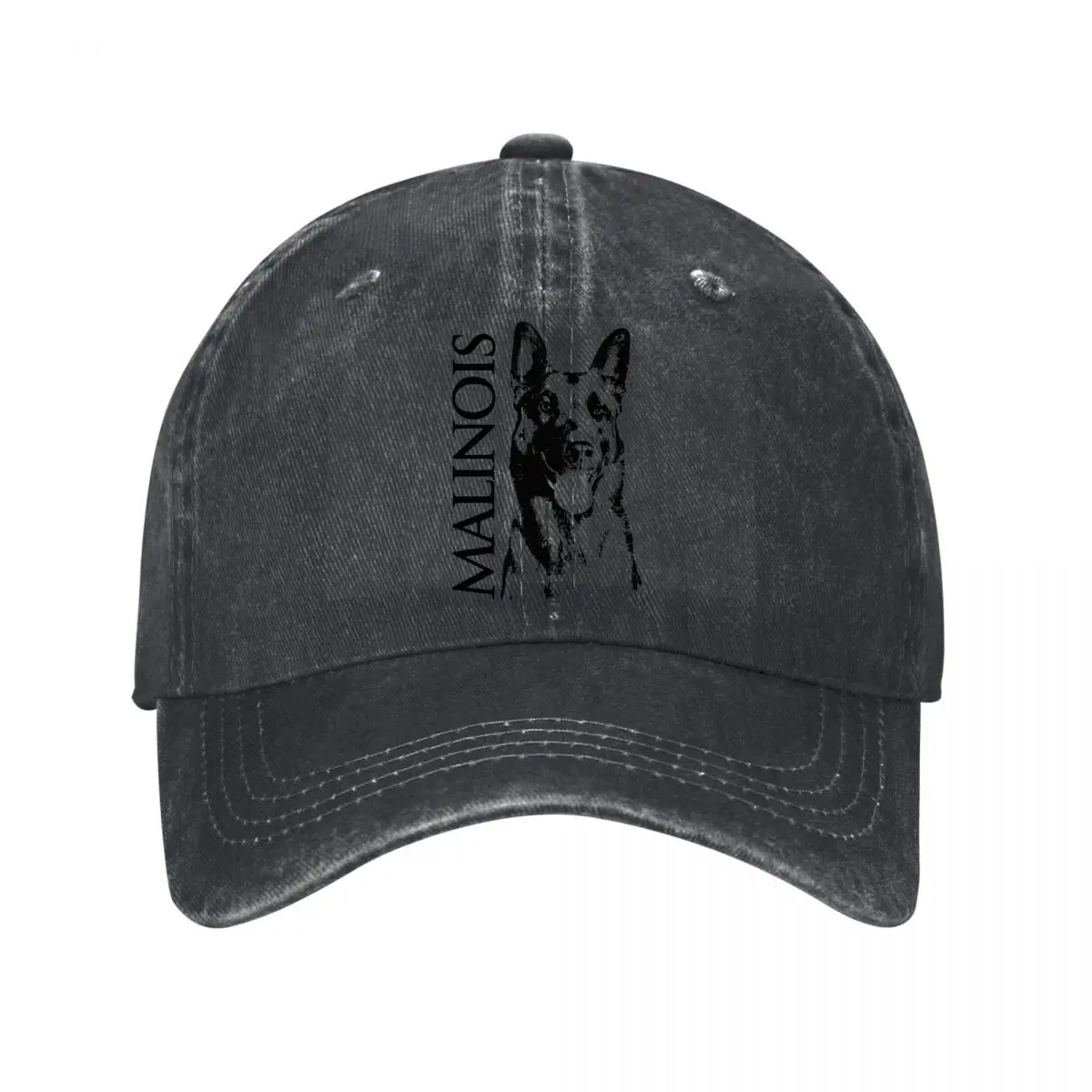Malinois Belgian Shepherd Dog Portrait Malinois Text Washed Baseball Cap Outdoor Hat