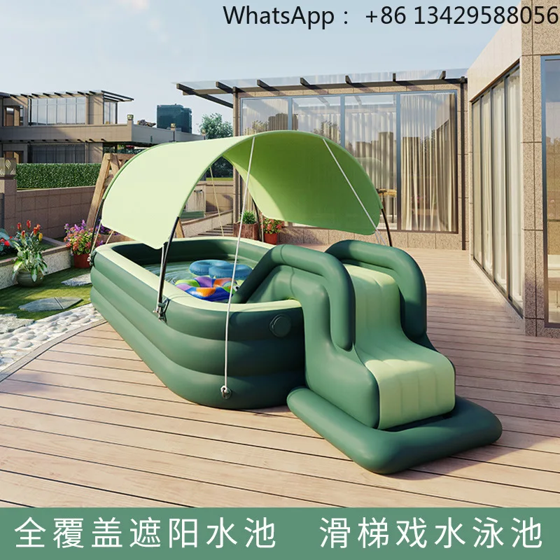 Kids Automatic Inflatable Swimming Pool Thickened with Sunshade Foldable Baby Bath Pool Water Play Ball Pit