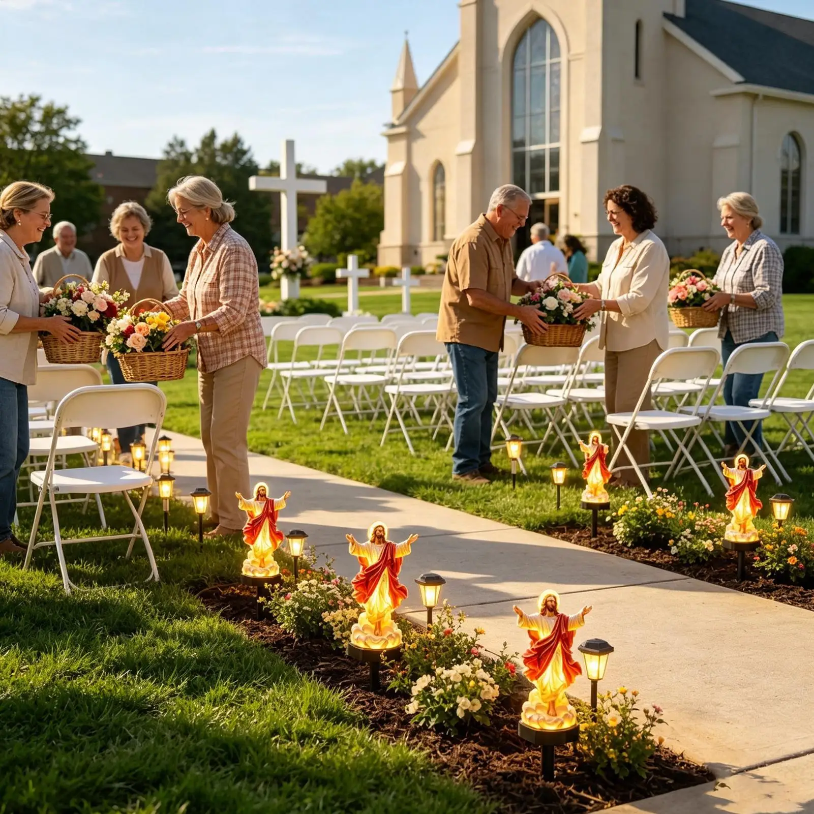 Solar Jesus Garden Statue Resin Religious LED Sculpture With Stake Solar Garden Stake Light For Yard Patio Deck Porch Backyard