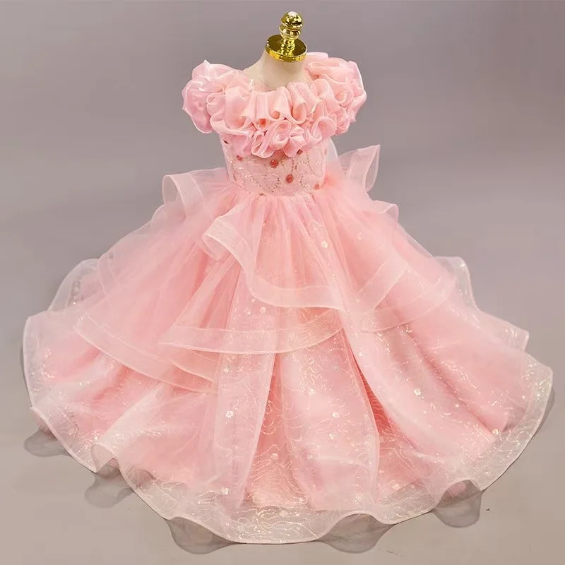 

2025 New Girl Princess Glitter Dress Fashion Children's Birthday Show Performance Dress 3-12 Years High end Children's Clothing