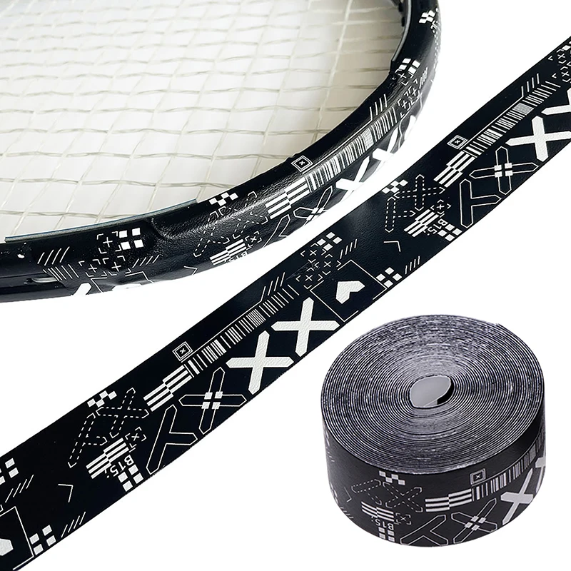 1Roll 500CM Black White Print Tennis Racket Paddle Head Protection Tape PU Stickers For Beach Pickleball Racket Sport Parts