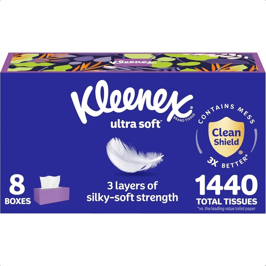 Kleenex Ultra Soft Facial Tissues 8 Flat Boxes 180 Tissues per Box 3Ply Packaging May Vary