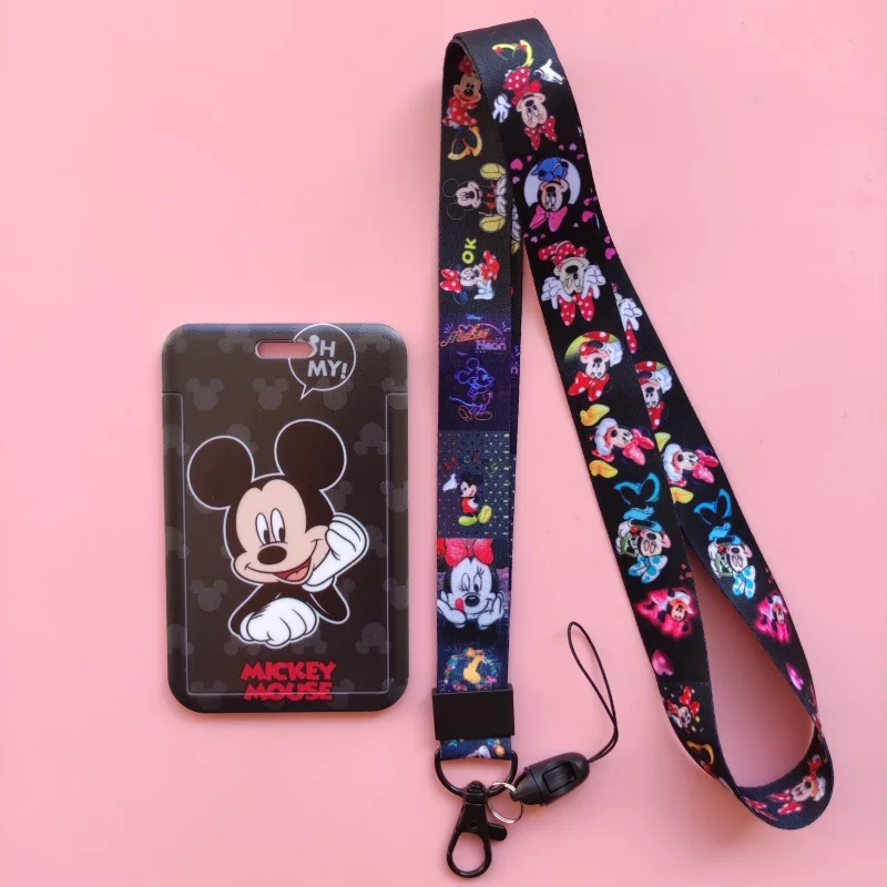 Disney Mickey Minnie ID Card Holder Lanyard Business Badge Holders Neck Strap Student Card Case Cute Cartoon Kids Cards Cover