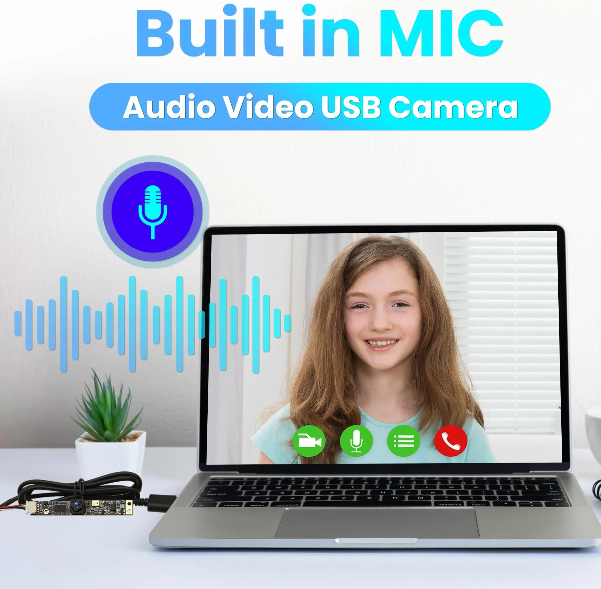 ELP 8MP وحدة كاميرا USB زاوية واسعة 105 °   كاميرا ميكروفون 4K Lightburn لشريط صغير للنقش بالليزر لأجهزة الكمبيوتر المحمول Raspberry Pi