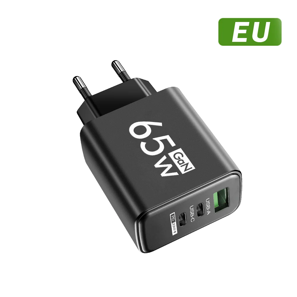Insgesamt 65W GaN USB-Ladegerät Typ C PD 3 Anschlüsse Schnellladung Handy-Adapter Quick Charge 3.0 Für iPhone Xiaomi Samsung Huawei