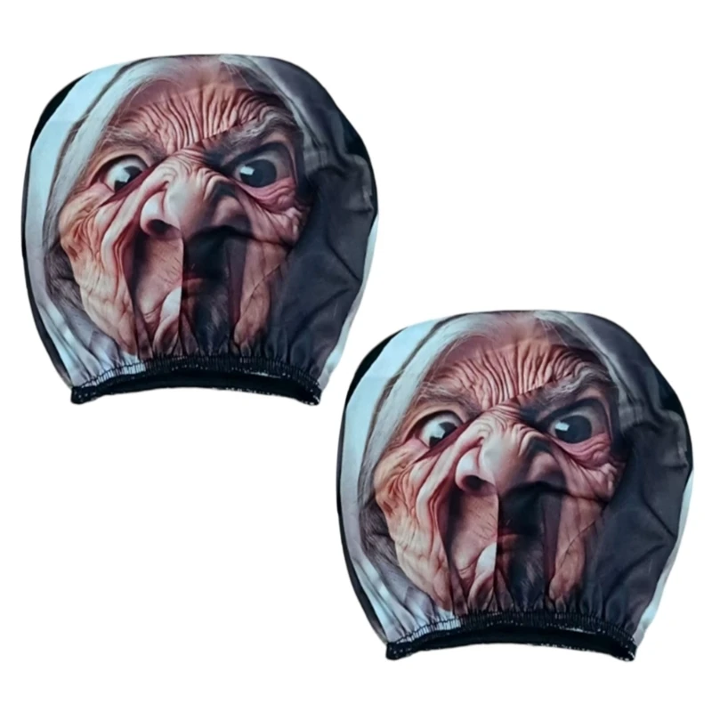 2pcs Funny Grandmother Design Headrest Covers Universal For Cars Make Of Comfortable Polyester Simple To Attach And Wash
