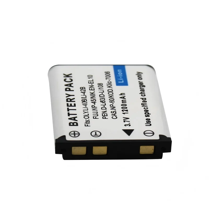 3.7V 1200mah Compatible with Fuji NP-45 KLIC-7006 D-LI63 D-LI108 NP-80 LI-42B batteries