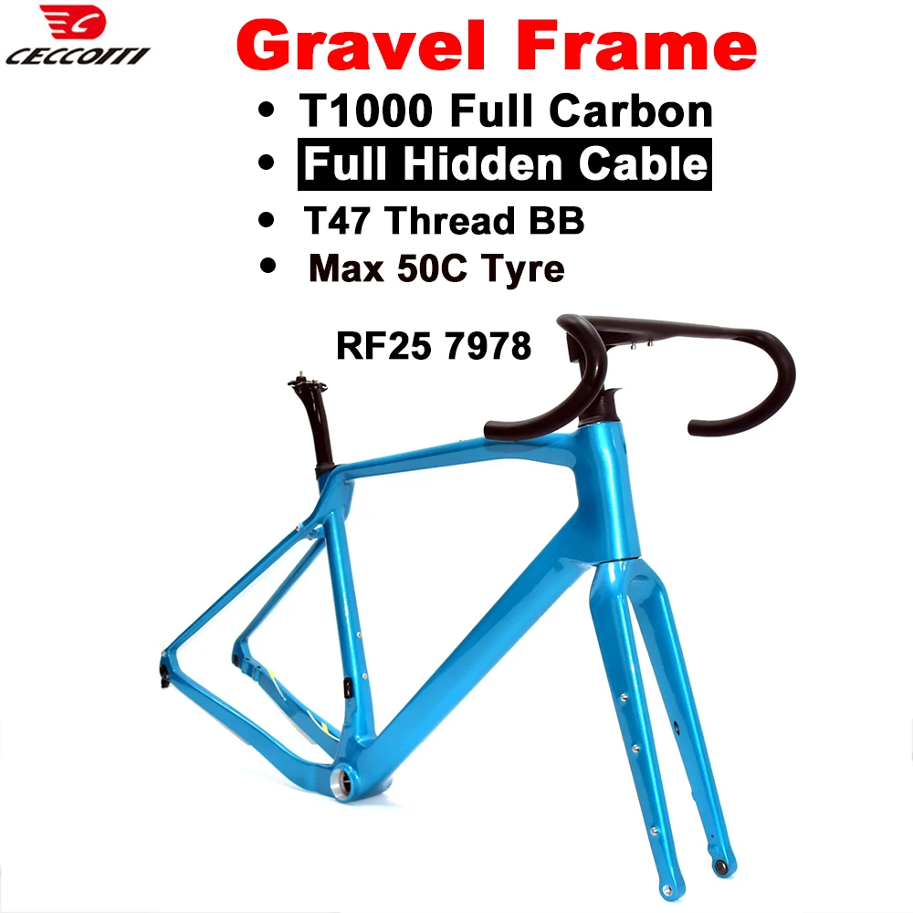 Gravel Bike Frame with Disc Brake, fully Internal Cable Bicycle Frameset, 700C * 50C Carbon Gravel Frames