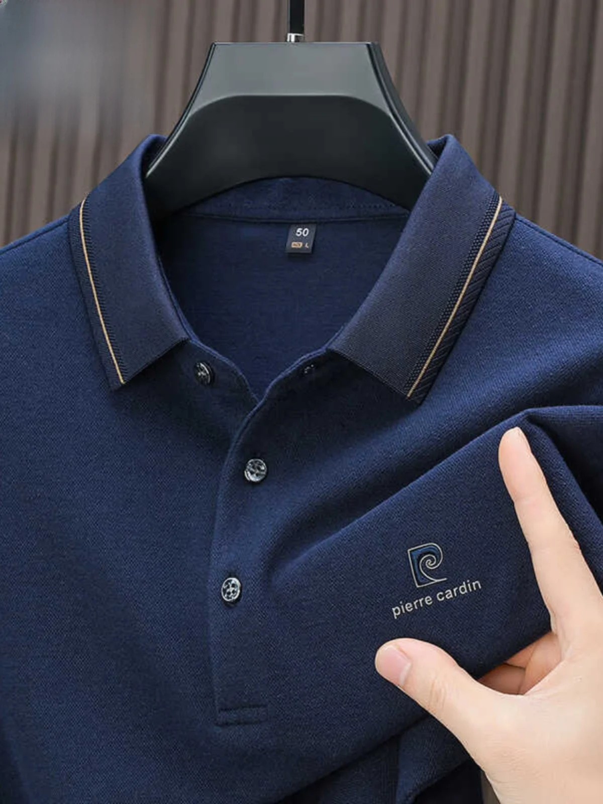 

Мужская футболка Pierre Cardin с длинным рукавом, повседневная, весна-осень, с отложным воротником, удобная, дышащая, базовая модель.