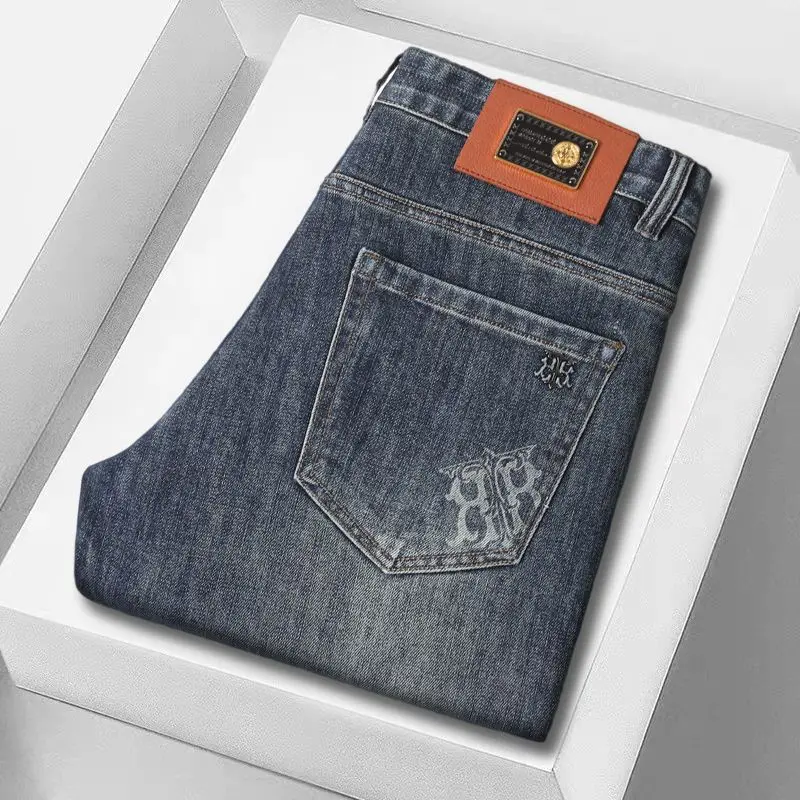

Autumn Winter High Quality Slim Fit Casual Straight Leg Men's Jeans Elastic Comfortable Long Pants Denim Male Fashionable Pants