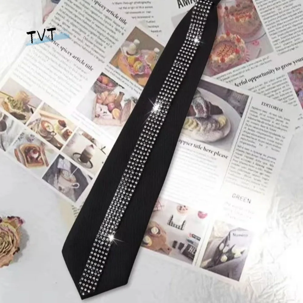 

Black Lazy Rhinestone Neck Tie Flexible Glitter Business Adjustable Neck Tie Bowtie Rayon Pre Tied Neck Tie Uniform Shirt