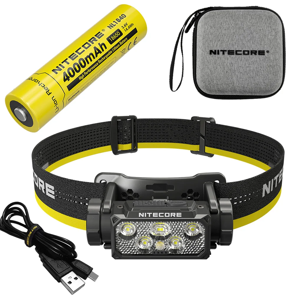 NITECORE HC60 UHE faro da esterno ricaricabile ad alte prestazioni 1600 lumen faro a LED + batteria agli ioni di litio NL1840 4000mAh 18650