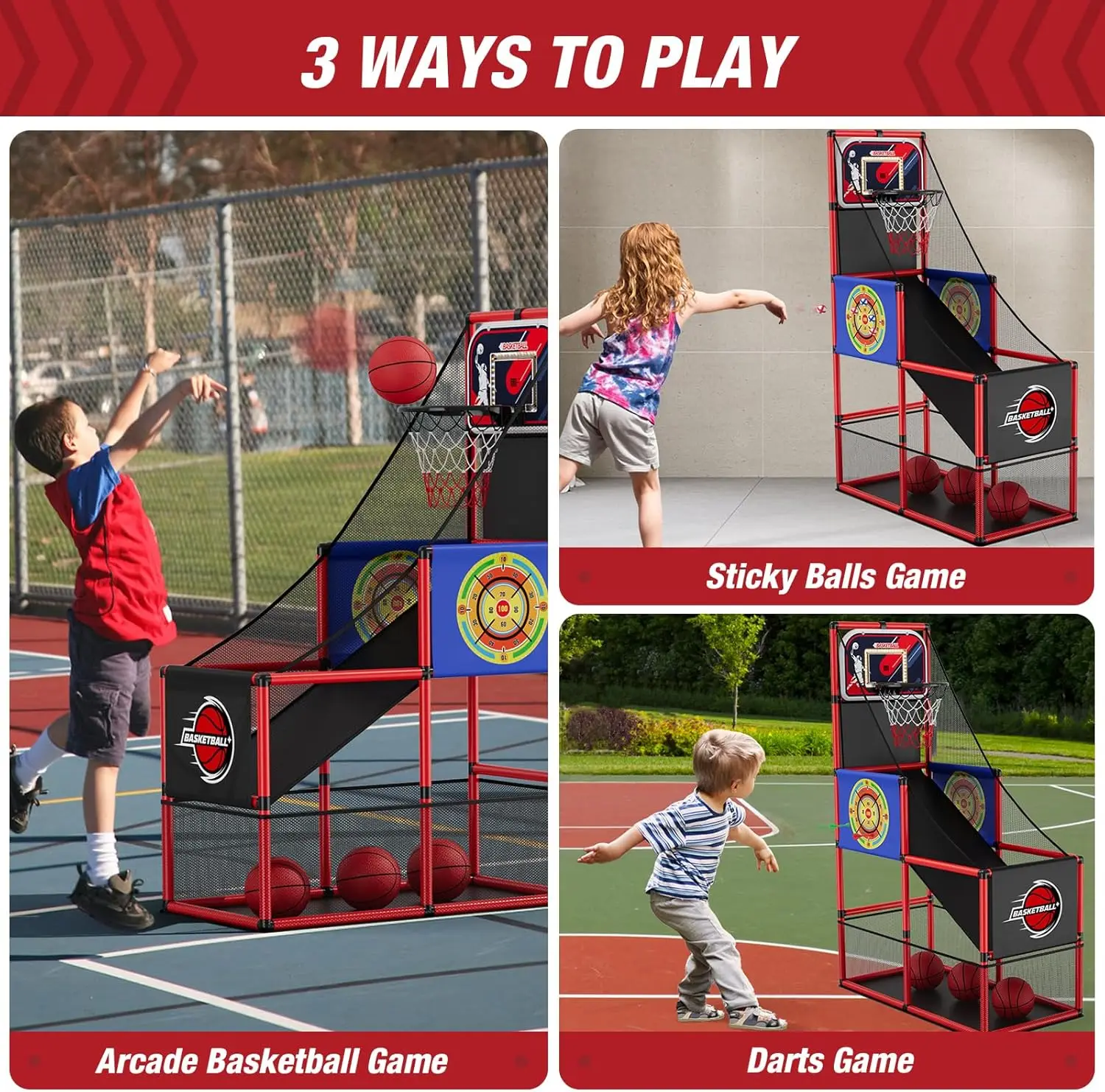 Basketball Arcade Game Indoor Outdoor, Kids Basketball Hoop with 4 Balls & Pump, Single Shot Basketball Game at Home, Carnival G