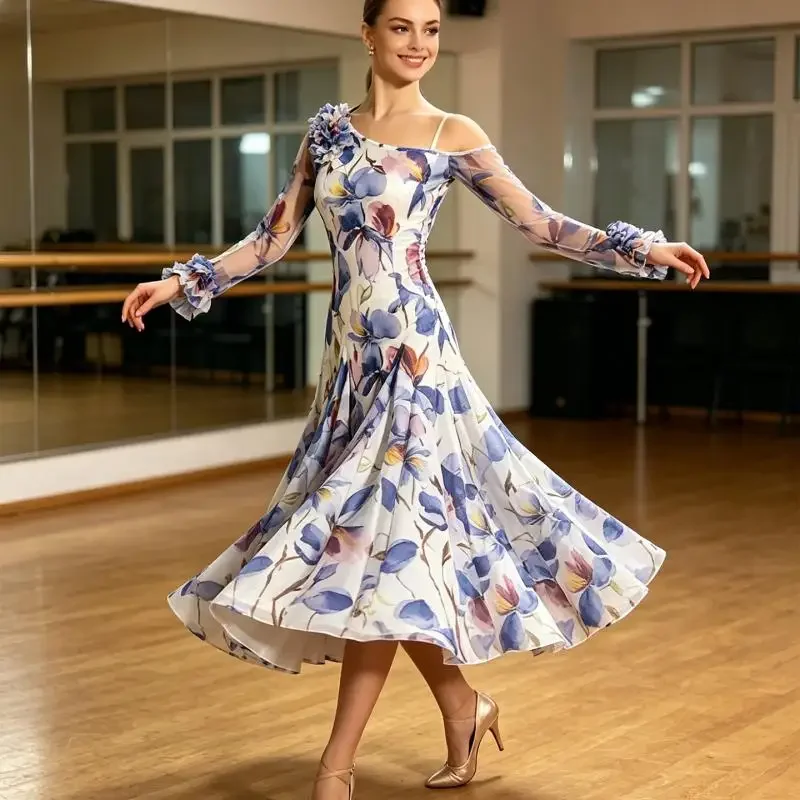 

2026 New Ballroom Dance Modern Dance Dress Performance Clothes Competition Clothing Ballroom Dance Waltz Dress W24015