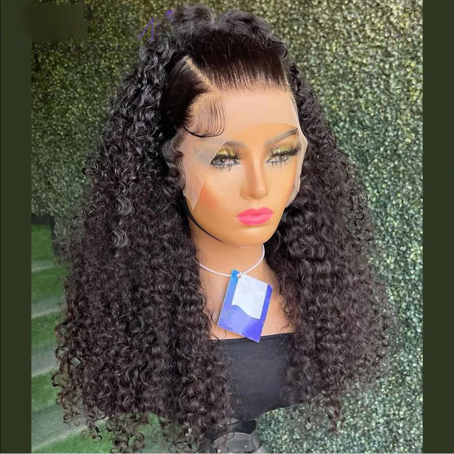 

Soft 28 inch 200% Density Long Natural Black Kinky Curly Deep Lace Front Wig For Women With Baby Hair Preplucked Glueless Daily