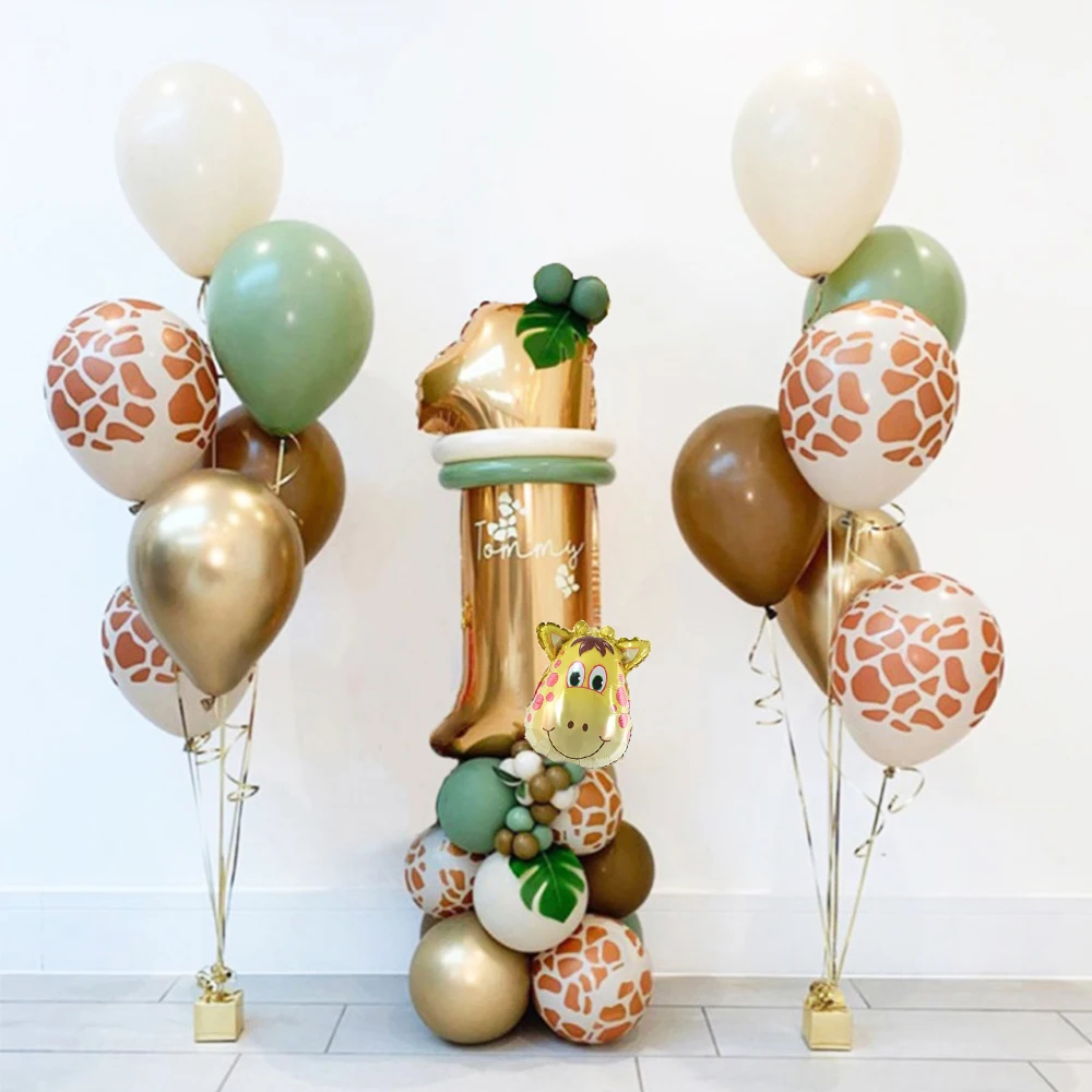 

31pcs Wild One Jungle Safari Birthday Decor Animal Number Balloons Set Kids 1 2 3 Years Birthday Party Decorations Helium Globos