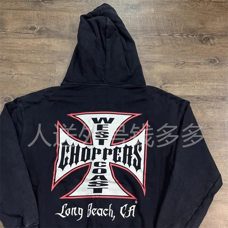 Черные потертые куртки на молнии West Coast Choppers, толстовки для мужчин и женщин, толстовка большого размера из чистого хлопка с буквенным принтом логотипа