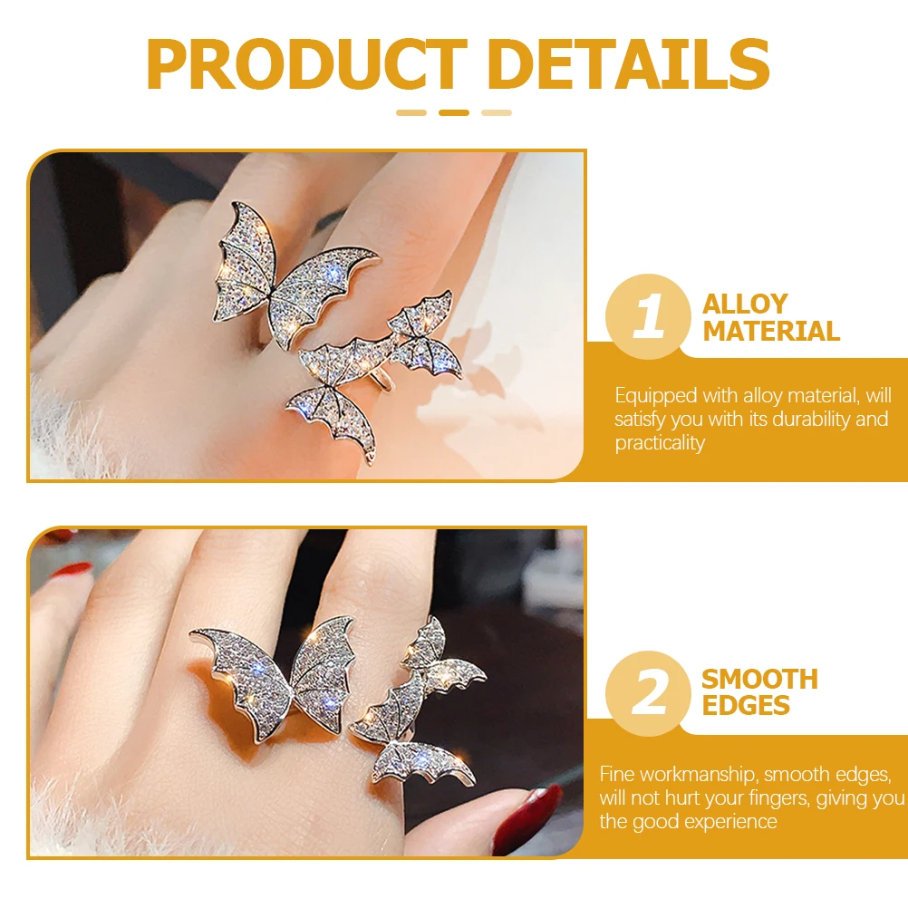 

Butterfly Opening Ring Double Finger Rhinestone Rings Women Knuckle Jewelry Accessories Birthday Wedding Gifts Alloy Durability