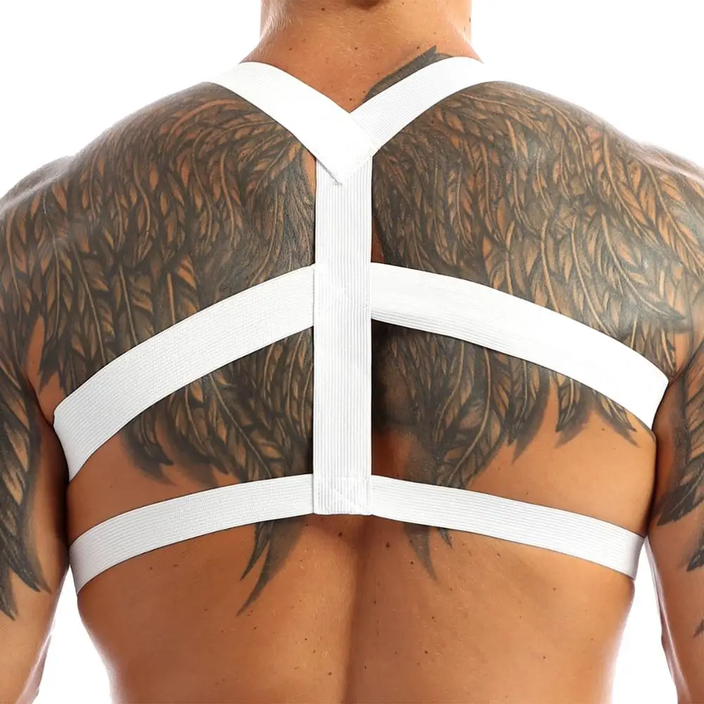 Men Sexy Elastic Band Harness Gay Erotic Tank Hollow Chest Bandage Gothic Exotic Muscle Harness Punk Night Club Party Costume