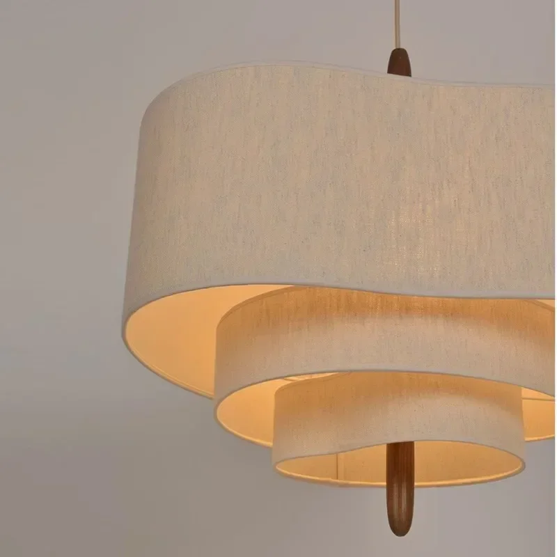 Nordic Ceiling Chandelier Retro Design Fabric Lampshade Led Light Modern Home Decoration Living Room Dining Bedroom Pendant Lamp