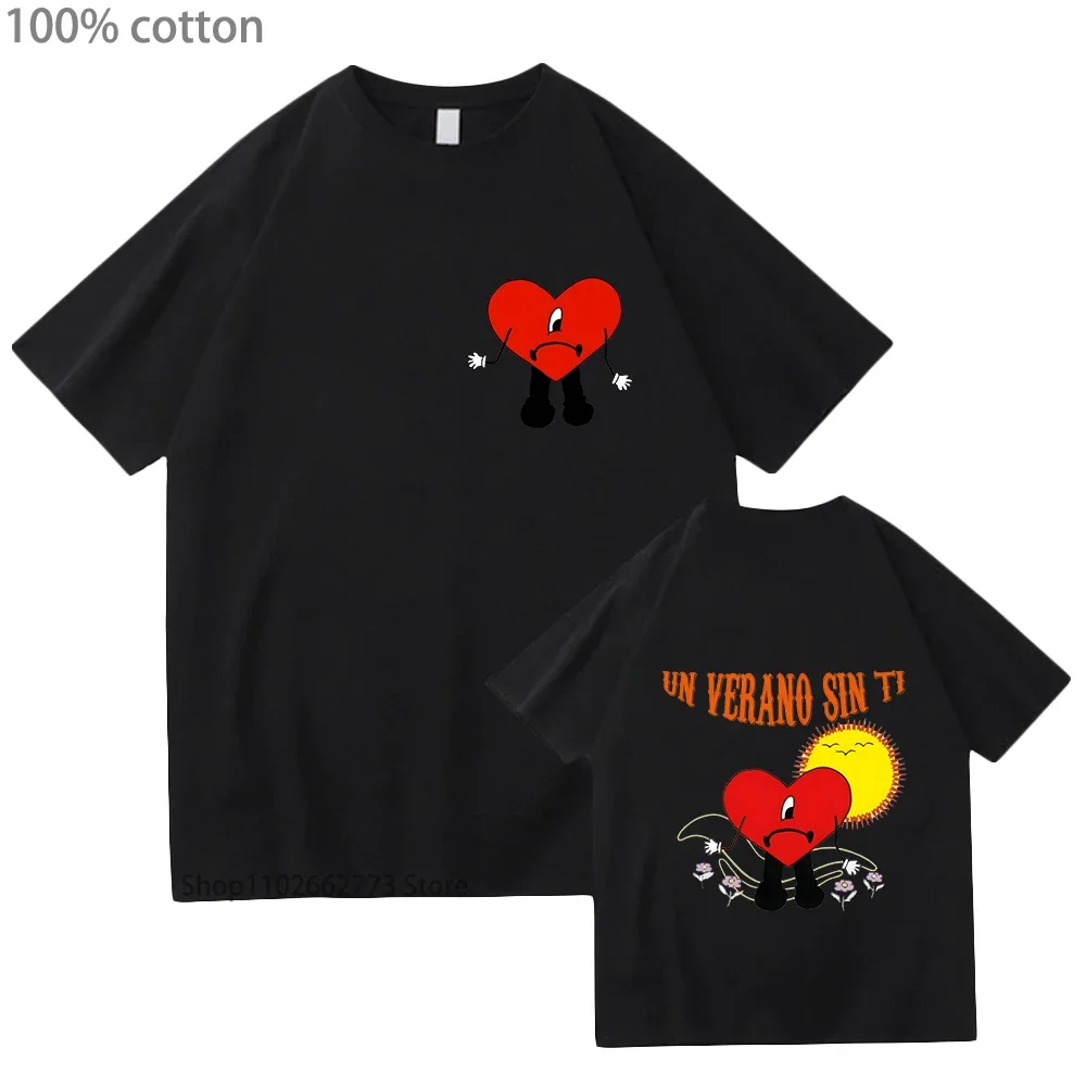 قميص Bad Bunny Un Verano Sin Ti ملابس نسائية للجنسين نمط الجرونج 100% قطن تي شيرت ملابس الشارع الشهير للرجال FNF جرافيتي مطبوعة #3