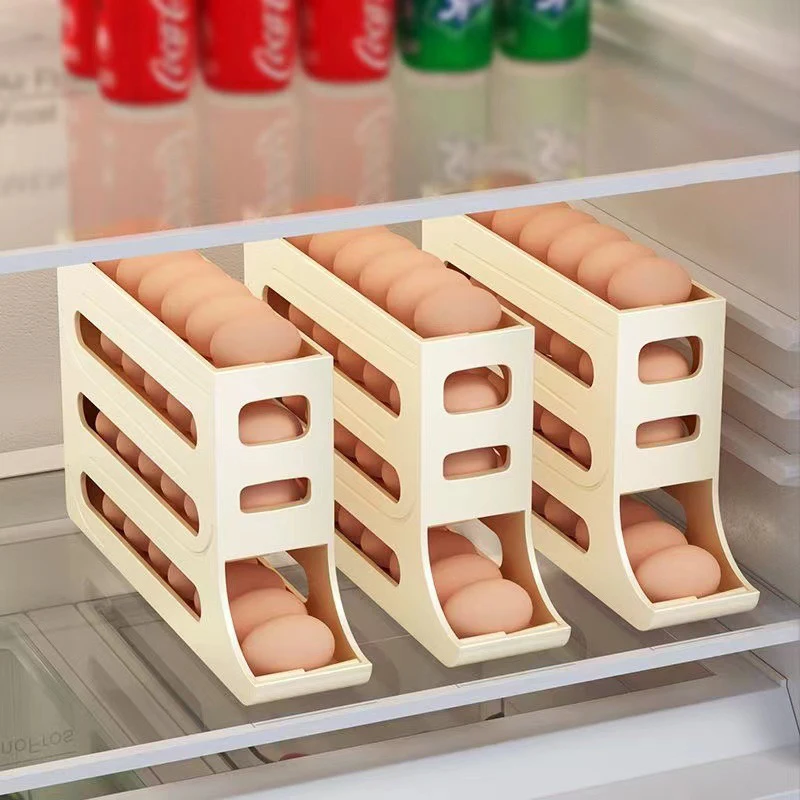 Egg Storage Box Creative Four layer Automatic Rolling Convenient Storage Rack Home Kitchen Refrigerator Side Egg Storage Rack