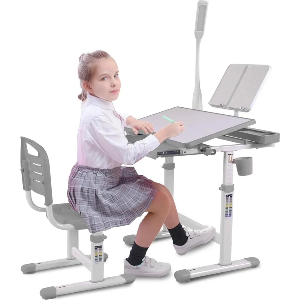 Kids Desk and Chair Set Kids Art Desk Drafting Table Desk Set with Adjustable Height, Tiltable Children Desktop