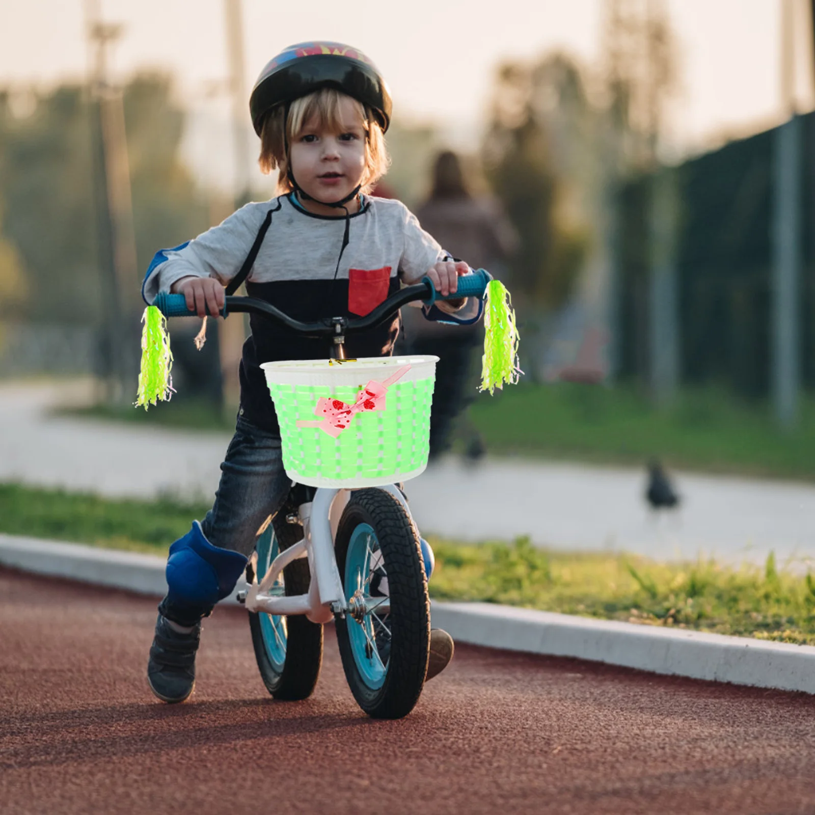 1 مجموعة سلة دراجة للأطفال الجبهة المنسوجة تخزين المقود اللافتات دراجة دراجة أطفال اكسسوارات السلامة الديكور #2