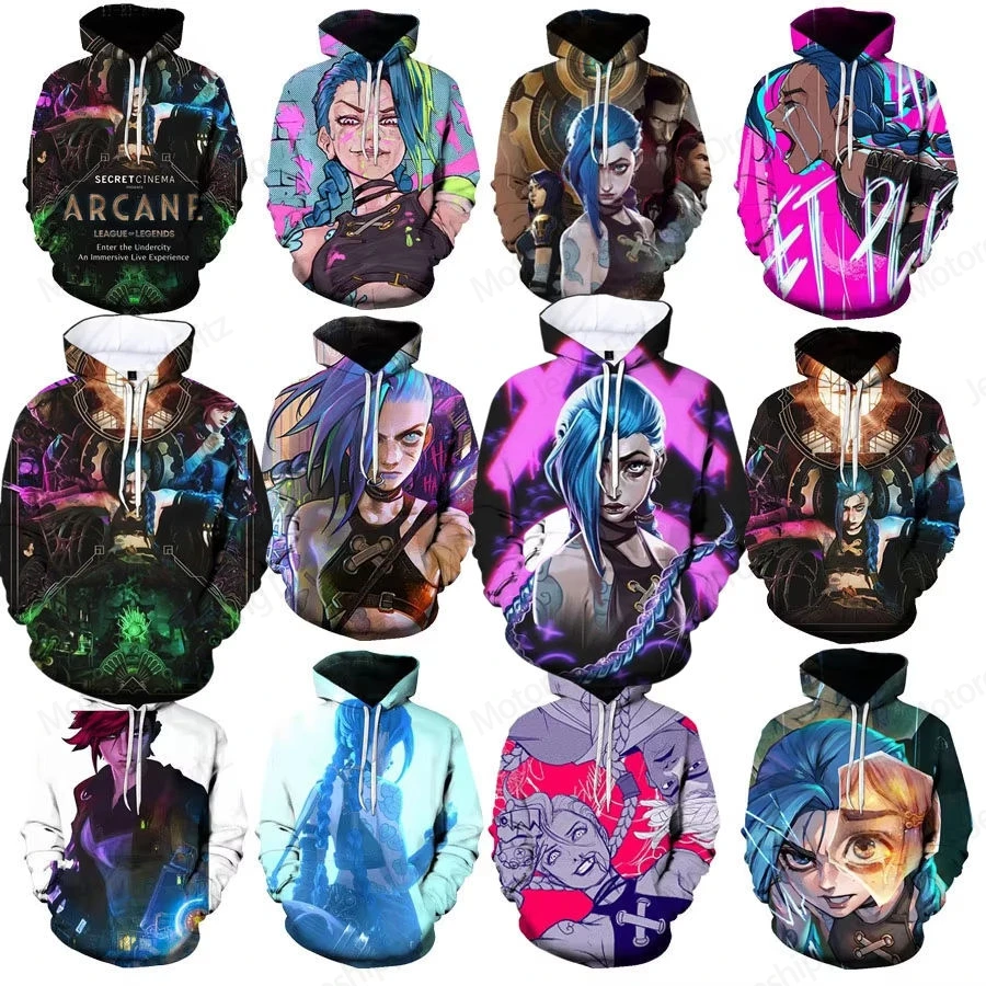 Game LoL Arcane Sweatshirt Cartoon Anime Arcane League Jinx 3d Print Hoodie Men Women Fashion Hoodies Women Sweats Women Clothes