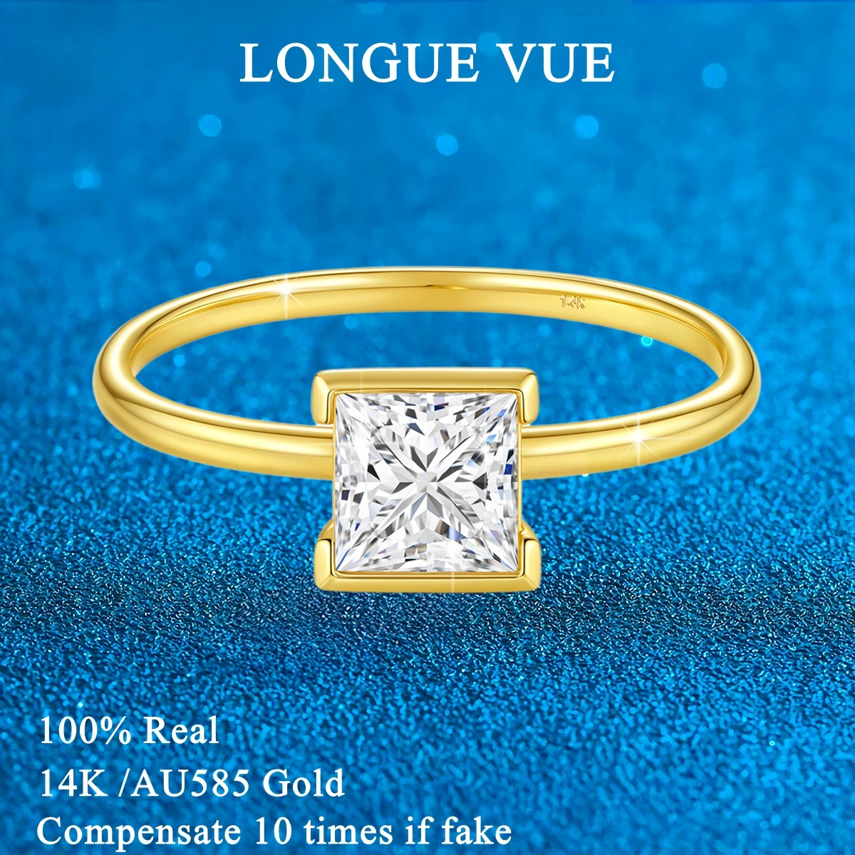 

Elegant Princess Cut 14K Gold Moissanite Ring Durable AU585 Yellow Gold Rings For Proposals Engagement Wedding Anniversary Gift