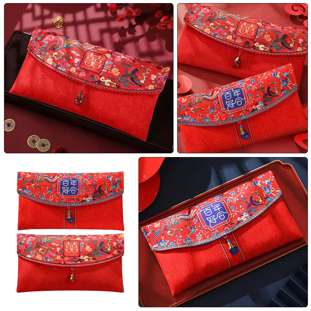 

2Pcs Fabric Chinese Style Red Envelopes Wedding Money Packets Red Packets Classic Wedding Party Decorations Hong Bao