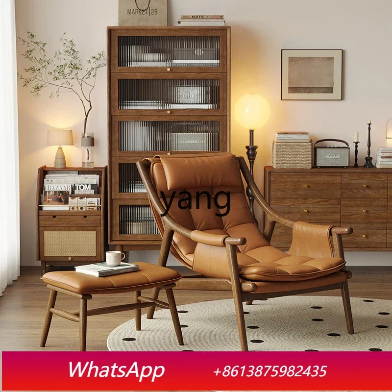 

LTT solid wood leather art sofa chair balcony light luxury leisure lazy recliner