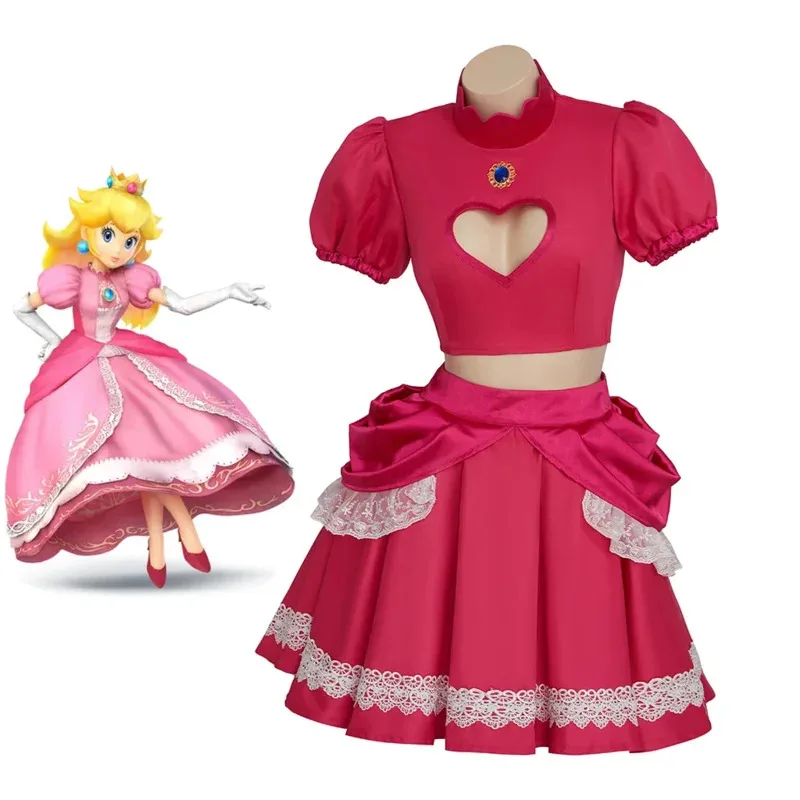 

Peach Princess Cosplay Dress Game Role Playing Costume Outfits Female Halloween Carnival Fancy Clothes Pink Tops Skirts S KJ8214