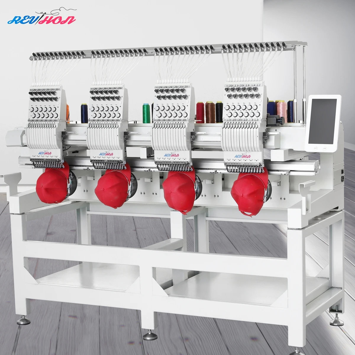 REVHON All in One 4 Head Computerized Cap Embroidery Machine New Home Use Bearing Gear for Garment & Accessories