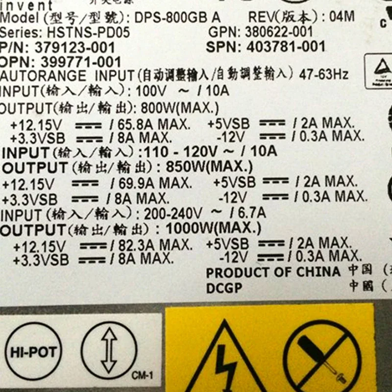 1000W Switch Power Supply Module DPS-800GB A HSTNS-PD05 379123-001 403781-001 399771-001 for DL380G5 ML350G5 ML370G5 Server