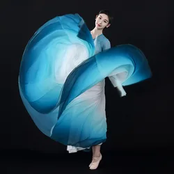 Women Elegant Classical Dance Skirts Fairy 720 Degree Big Swing Skirts Gradient Chiffon Tops Flowy Ballet Practice Costume