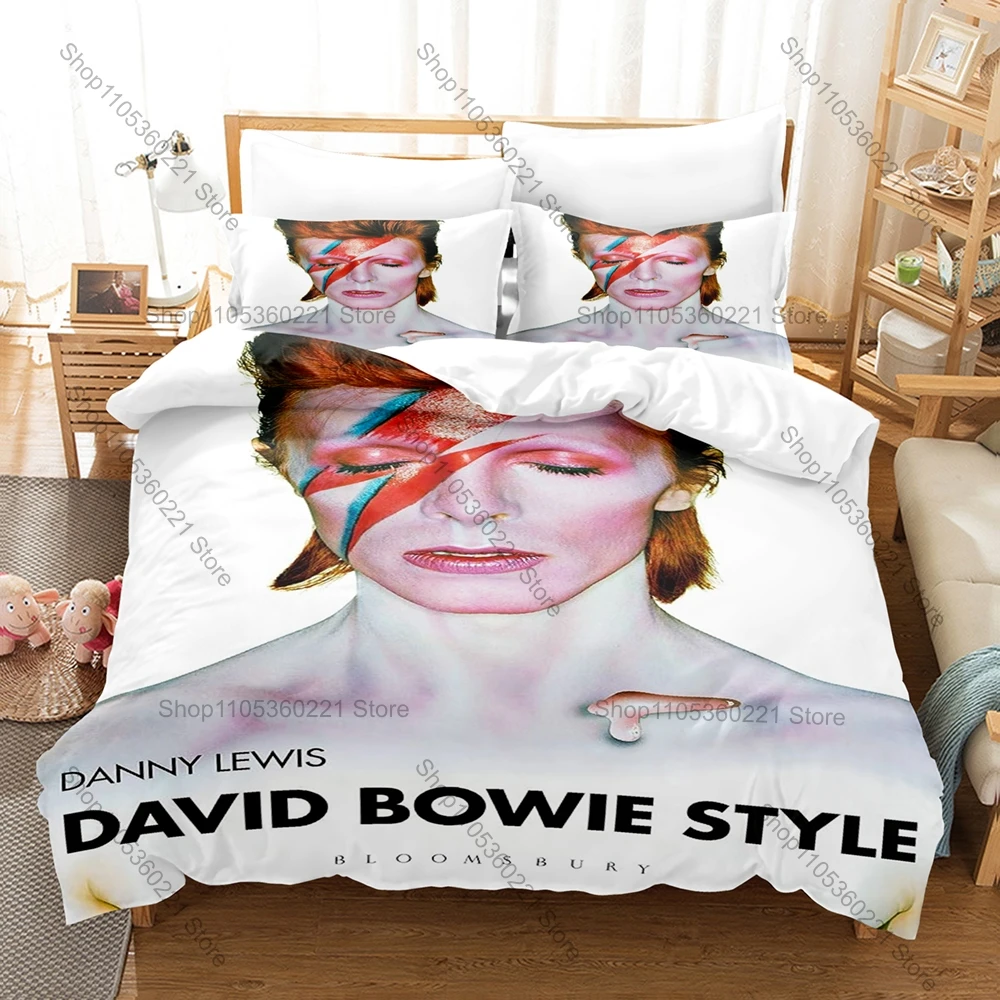 Aesthetic Retro D-David Bowie Graphic Bedding Set Duvet Cover With 2 Pillowcases Adult Rock Bedroom Decor