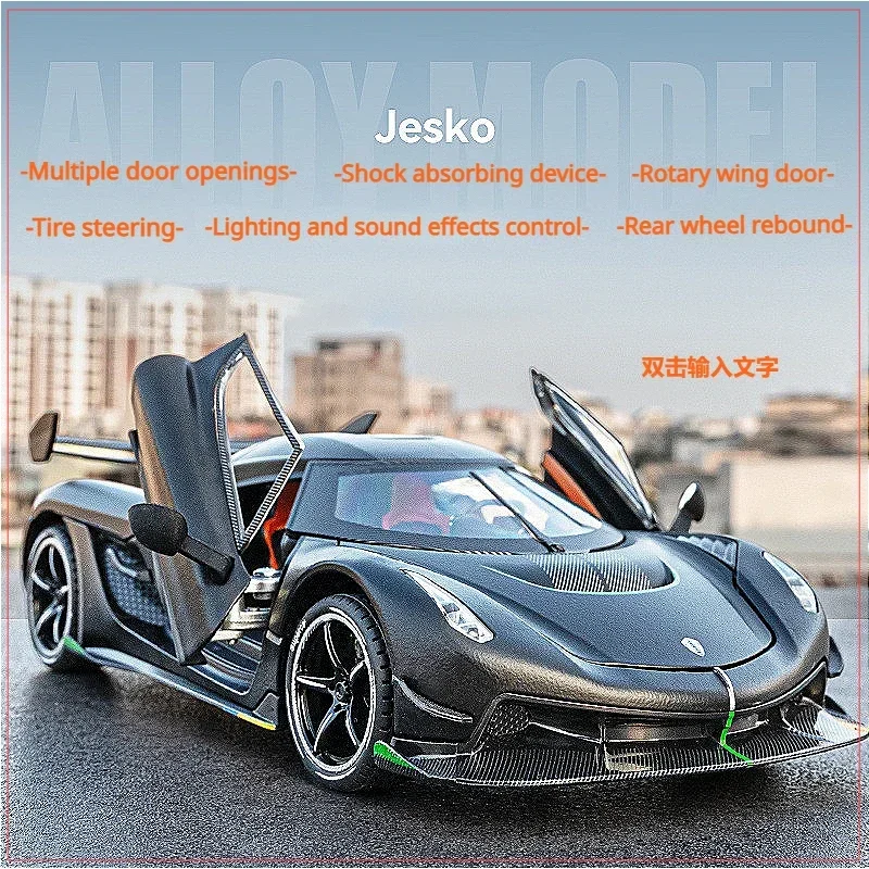 1/24 Scale Koenigsegg Jesko Car Model Toys Alloy Diecast Models with Light Pull Back Function Collection Boys Toys for Children