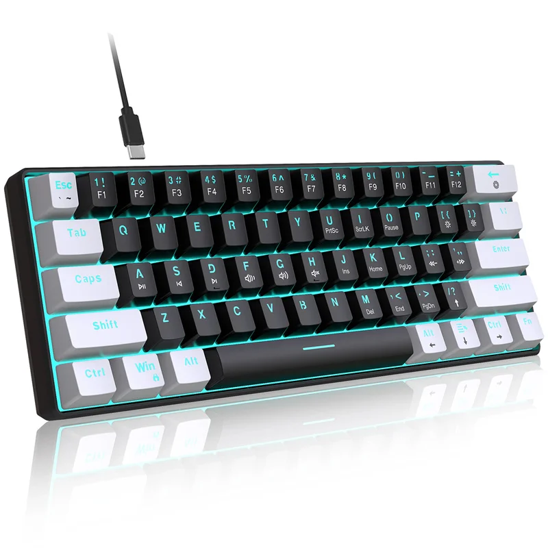 V900WB 61 Keys Wired Mechanical Keyboard Cyan Switch RGB Light 60% Layout Gaming Keyboard for Home Office Gamer Computer